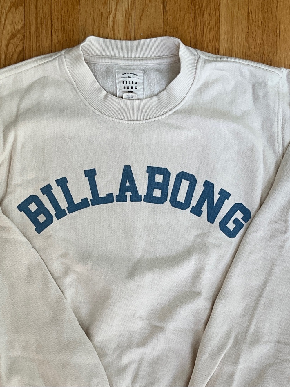 Billabong Cream Crewneck Sweatshirt with Blue Arch Logo